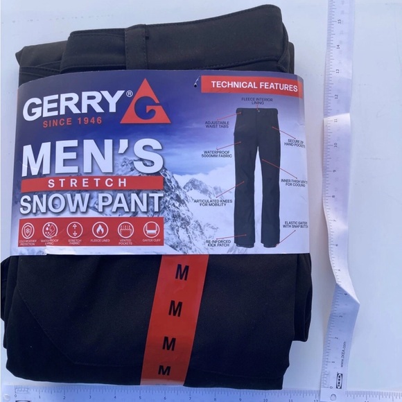 Gerry Men’s M Black Snow Pants 4-Way Stretch Fleece Lined Waterproof winter snow - Picture 3 of 14